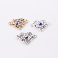 Zinc Alloy Connector Heart plated DIY & evil eye pattern & enamel & with rhinestone & 1/1 loop nickel lead & cadmium free Sold By PC