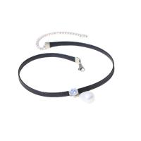 Fashion Choker halskæde, PU, med Plastic Pearl & Zinc Alloy, med 2.75inch extender kæde, Teardrop, Micro Pave cubic zirconia & for kvinde, Længde Ca. 13.3 inch, Solgt af PC