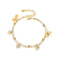 laiton bracelet de cheville, avec 2inch chaînes de rallonge, Rose, Placage, Double couche & pour femme & avec strass, plus de couleurs à choisir, protéger l'environnement, sans nickel, plomb et cadmium, Longueur Environ 7.8 pouce, Vendu par PC