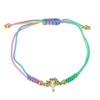 laiton bracelet, avec cordon de polyester, Placage de couleur d'or, Réglable & pavé de micro zircon & pour femme, multicolore, Longueur Environ 9 pouce, Vendu par PC