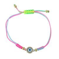 laiton bracelet, avec cordon de polyester, Placage de couleur d'or, Réglable & pavé de micro zircon & pour femme & émail, multicolore, Longueur Environ 9 pouce, Vendu par PC