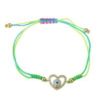 metal Pulsera, con cordón poliéster, chapado en color dorado, Ajustable & micro arcilla de zirconia cúbica & para mujer & esmalte, multicolor, longitud aproximado 9 Inch, Vendido por UD