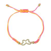 metal Pulsera, con cordón poliéster, chapado en color dorado, Ajustable & micro arcilla de zirconia cúbica & para mujer & hueco, multicolor, longitud aproximado 9 Inch, Vendido por UD