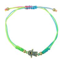 metal Pulsera, con cordón poliéster, chapado en color dorado, Ajustable & micro arcilla de zirconia cúbica & para mujer, multicolor, longitud aproximado 9 Inch, Vendido por UD