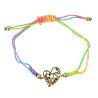 laiton bracelet, avec cordon de polyester, coeur, Placage de couleur d'or, Réglable & pavé de micro zircon & pour femme & creux, multicolore, Longueur Environ 9 pouce, Vendu par PC