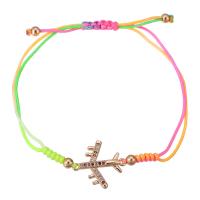 laiton bracelet, avec cordon de polyester, avion, Plaqué de couleur d'or rose, Réglable & pavé de micro zircon & pour femme, multicolore, Longueur Environ 9 pouce, Vendu par PC