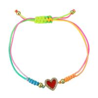 metal Pulsera, con cordón poliéster, Corazón, chapado en color dorado, Ajustable & micro arcilla de zirconia cúbica & para mujer & esmalte, multicolor, longitud aproximado 9 Inch, Vendido por UD