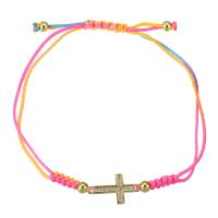 Messing Armband, met Textiel binnenwerk Cord, gold plated, Verstelbare & micro pave zirconia & voor vrouw, multi-gekleurde, Lengte Ca 9 inch, Verkocht door PC