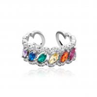 ottone Anelli Cuff, placcato color platino, Regolabile & Micro spianare cubic zirconia & per la donna, multi-colore, 20x7mm, Venduto da PC