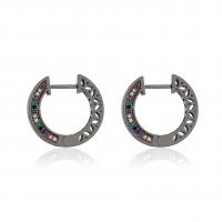 Messing Huggie Hoop Earring, pistool zwart geplateerd, micro pave zirconia & voor vrouw, 4x20x19mm, Verkocht door pair