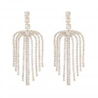 Fashion Fringe Oorbellen, Zinc Alloy, mode sieraden & voor vrouw & met strass, gouden, 81x35mm, Verkocht door pair