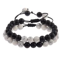 Bráisléid gemstone, Magnesite, le Agate Black, Babhta, Inchoigeartaithe & jewelry faisin & unisex, dathanna níos mó le haghaidh rogha, 8mm, Fad Thart 7.48 Inse, Díolta De réir PC