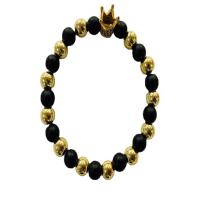 Abrazine Stone Armband, met Messing, Ronde, gold plated, mode sieraden & uniseks & anti-vermoeidheid & micro pave zirconia, gemengde kleuren, 8mm, Lengte Ca 7.48 inch, Verkocht door PC