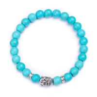 Turquoise bleu synthétique bracelet, avec alliage de zinc, Rond, Plaqué de couleur d'argent, bijoux de mode & unisexe & antifatigue, bleu, 8mm, Longueur Environ 7.48 pouce, Vendu par PC