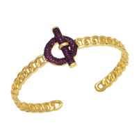 Messing Manchet Bangle, gold plated, verschillende stijlen voor de keuze & micro pave zirconia, meer kleuren voor de keuze, nikkel, lood en cadmium vrij, 65x25mm, Verkocht door PC