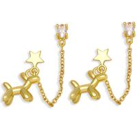 Messing Oor keten, met Cubic Zirconia, Hond, gold plated, mode sieraden, gouden, nikkel, lood en cadmium vrij, 55x12mm, Verkocht door pair