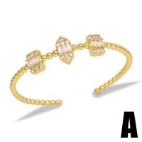 laiton bracelet manchette, Placage de couleur d'or, styles différents pour le choix & pavé de micro zircon, doré, protéger l'environnement, sans nickel, plomb et cadmium, 64x14mm, Vendu par PC