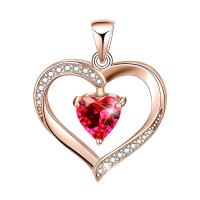 Zircon cubique Micro Pave pendentif en argent sterling, Argent sterling 925, coeur, Plaqué de couleur d'or rose, pavé de micro zircon & pour femme & creux, 20x26mm, Vendu par PC