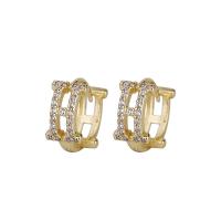 Boucle d'oreille Creole cerceau laiton, Lettre H, Placage de couleur d'or, pavé de micro zircon & pour femme, 6x12mm, Vendu par paire