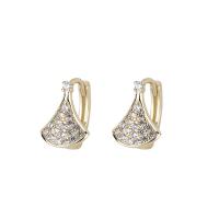 Messing Huggie Hoop Earring, gold plated, voor vrouw & met strass, 8.60x11.20mm, Verkocht door pair