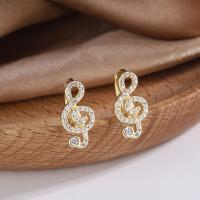 Messing Huggie Hoop Earring, Nota van de Muziek, gold plated, voor vrouw & met strass, 7.40x14.20mm, Verkocht door pair