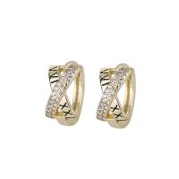 Messing Huggie Hoop Earring, gold plated, met brief patroon & voor vrouw & met strass, 6.30x12.30mm, Verkocht door pair