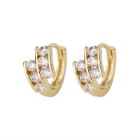 Messing Huggie Hoop Earring, gold plated, voor vrouw & met strass, 6.50x11.50mm, Verkocht door pair