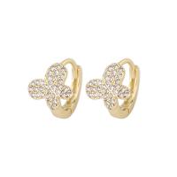 Messing Huggie Hoop Earring, gold plated, voor vrouw & met strass, 9x11.50mm, Verkocht door pair