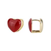 Orecchini cerchietti Hoop ottone, Cuore, placcato color oro, per la donna & smalto, rosso, 11.50x11mm, Venduto da coppia