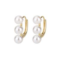 Messing Huggie Hoop Earring, met Plastic Pearl, gold plated, voor vrouw, 6x19.50mm, Verkocht door pair