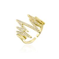 Brass Cuff Finger Ring gold color plated Adjustable & micro pave cubic zirconia & for woman Sold By PC