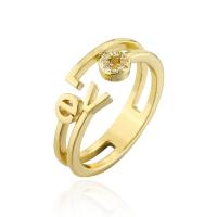 Brass Cuff Finger Ring 18K gold plated Adjustable & micro pave cubic zirconia & for woman 18mm Sold By PC