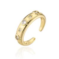 Messing Manchet Finger Ring, 18K verguld, Verstelbare & micro pave zirconia & voor vrouw, 18mm, Verkocht door PC