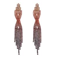 Fashion Fringe Oorbellen, Zinc Alloy, mode sieraden & voor vrouw & met strass, multi-gekleurde, 90x15mm, Verkocht door pair