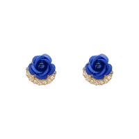 Pendientes de Perno de Aleación de Zinc, Flor, barnizado, Joyería & para mujer & con diamantes de imitación, más colores para la opción, 20x20mm, Vendido por Par