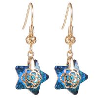 Pendientes de Cristal, metal, con Cristal, Estrella, chapado en oro KC, Joyería & para mujer & facetas, más colores para la opción, libre de níquel, plomo & cadmio, 14x35mm, Vendido por Par