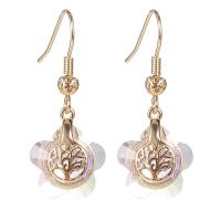 Boucles d'oreilles cristal, laiton, avec cristal, fleur, plaqué de couleur d'or KC, bijoux de mode & pour femme & facettes, plus de couleurs à choisir, protéger l'environnement, sans nickel, plomb et cadmium, 14x36mm, Vendu par paire