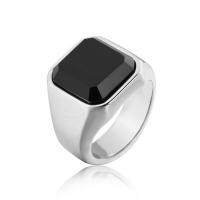 Titanium Steel Finger Ring with Black Stone Square Vacuum Ion Plating & for man 17mm Sold By PC