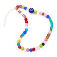 Mobile Phone Lanyard Resin with Polymer Clay Round handmade fashion jewelry mixed colors Length 9.8 Inch Sold By PC