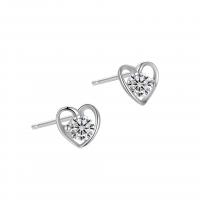 925 Sterling Sølv Stud Earring, Heart, forgyldt, for kvinde & med rhinestone & hule, flere farver til valg, 6x6mm, Solgt af par