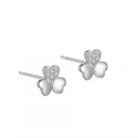 925 Sterling Silver Stud naušnica, Tri Leaf Clover, pozlaćen, za žene & s Rhinestone, više boja za izbor, 7.60x7.10mm, Prodano By par