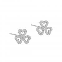 Argent sterling 925 boucle d oreille dormeuse, Trois Clover Leaf, Placage, pour femme & avec strass & creux, plus de couleurs à choisir, 10.50x9.50mm, Vendu par paire