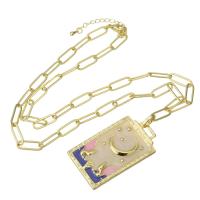 Collier en laiton, Placage de couleur d'or, pour femme & émail, rose, 25.50x45x3mm, Longueur Environ 20.5 pouce, Vendu par PC