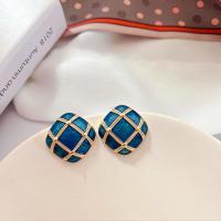 Zinc Alloy Stud Earring with Plastic Pearl gold color plated Hand-Painted Enamel Glaze & for woman multi-colored Sold By Pair