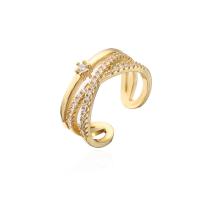 Brass Cuff Finger Ring gold color plated Adjustable & micro pave cubic zirconia & for woman 18mm Sold By PC