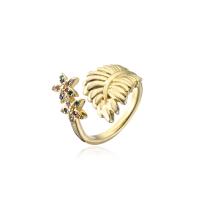 Brass Cuff Finger Ring gold color plated Adjustable & micro pave cubic zirconia & for woman 18mm Sold By PC