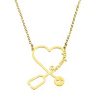 304 Stainless Steel Necklace with 1.97inch extender chain Vacuum Ion Plating Each custom text must be less than 10 letters & fashion jewelry & for woman golden 33*35mm 2mm Length Approx 17.72 Inch Sold By PC