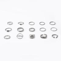 Cink Alloy Ring Set, Cink ötvözet, galvanizált, 15 darab & divat ékszerek & a nő & strasszos, több színt a választás, Által értékesített Set