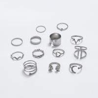 Cink Alloy Ring Set, Cink ötvözet, galvanizált, 13 darab & divat ékszerek & a nő & strasszos, több színt a választás, Által értékesített Set