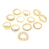 Juego de anillos de aleación de zinc, chapado, 12 piezas & Joyería & para mujer & con diamantes de imitación, dorado, Vendido por Set